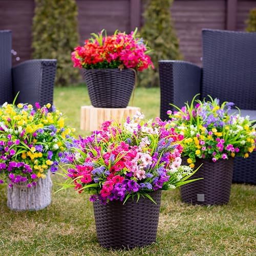 AXYLEX Artificial Flowers Outdoor Set 16 Bundles UV Resistant