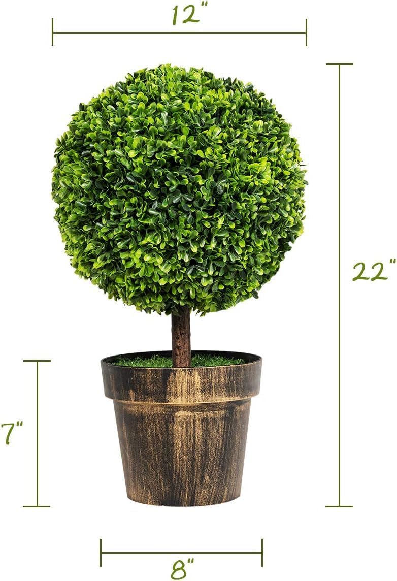 SAFEPLUS 22 Inch Artificial Boxwood Topiary Tree 2 Pack