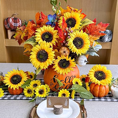 Winlyn 9-Pack Artificial Sunflower Stems for Vase Bouquets Centerpieces