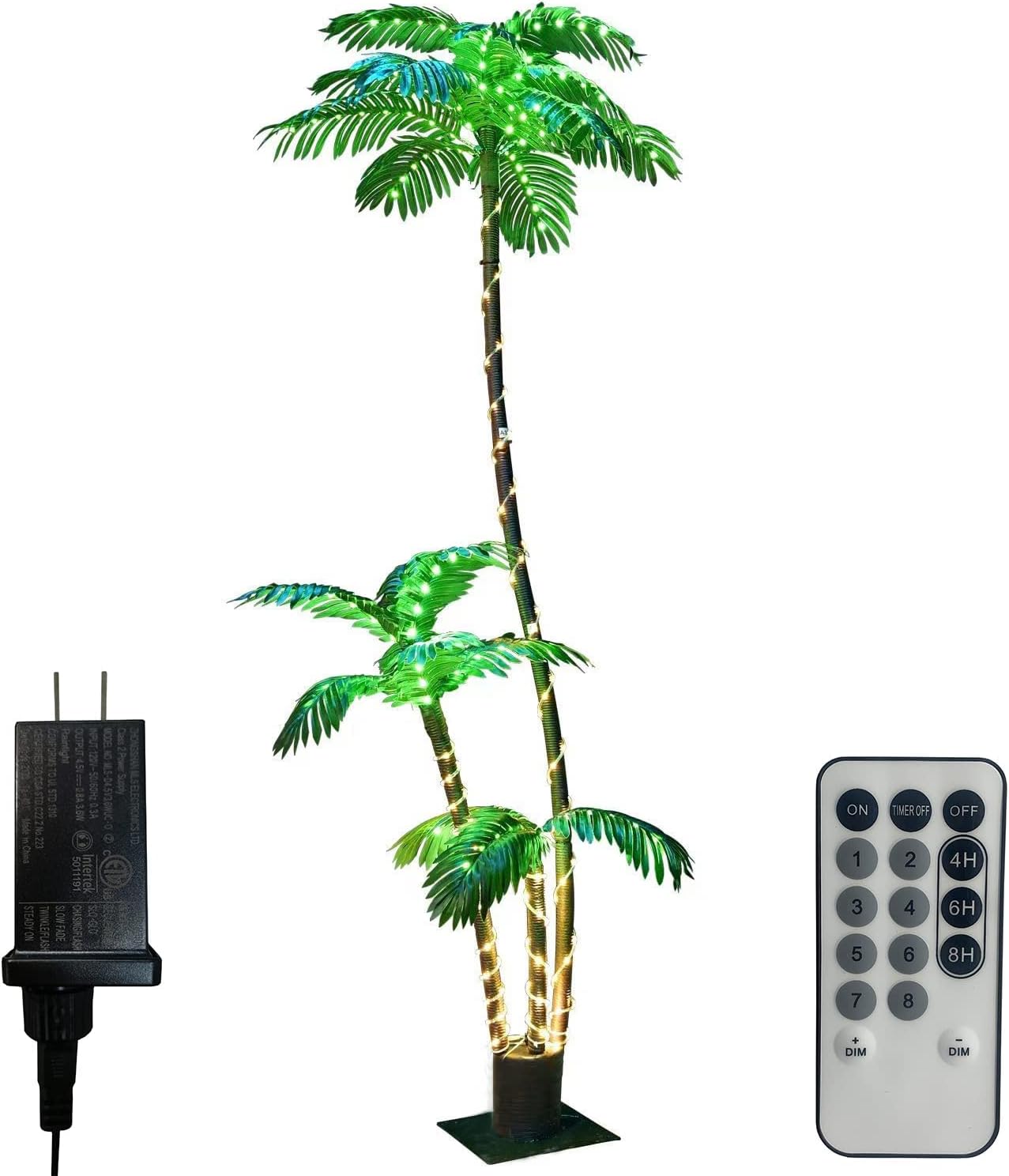 Artificial Palm Tree with 260 LED Lights 7 Feet 3 Trunks
