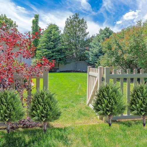 4 Pcs 21 Inch Artificial Cedar Topiary Trees with Ground Spike