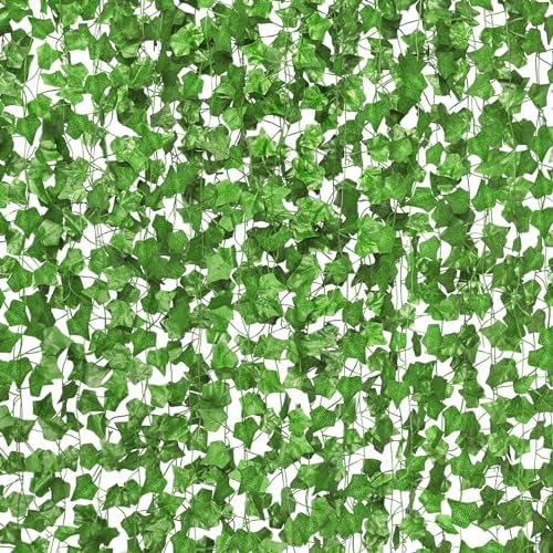 CQURE 14 Pack Artificial Ivy Garland 98 Ft UV Resistant Leaves