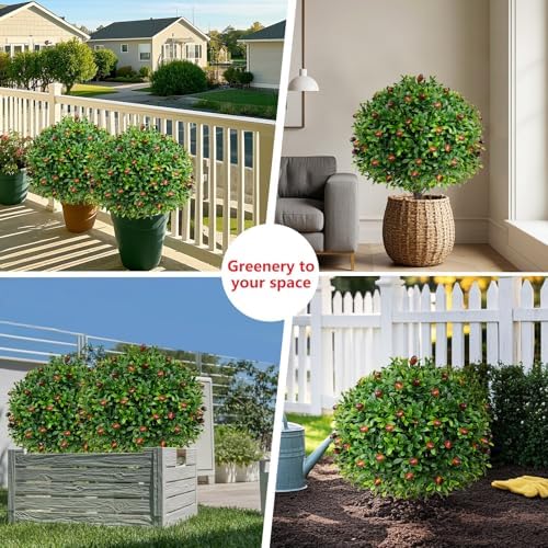 Artificial Olive Topiary Ball Trees 2 Pack 16 Inches UV Resistant