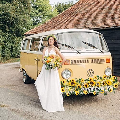 DearHouse 3 Pack Artificial Sunflower Garland with Green Leaves