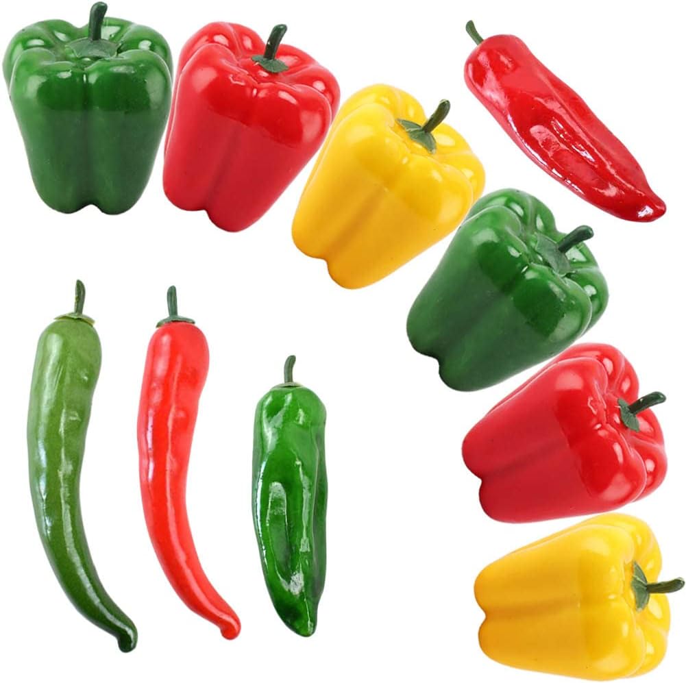 VIOKKO 10Pcs Artificial Bell Peppers and Chili Peppers Set