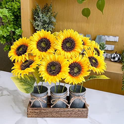Winlyn 9-Pack Artificial Sunflower Stems for Vase Bouquets Centerpieces