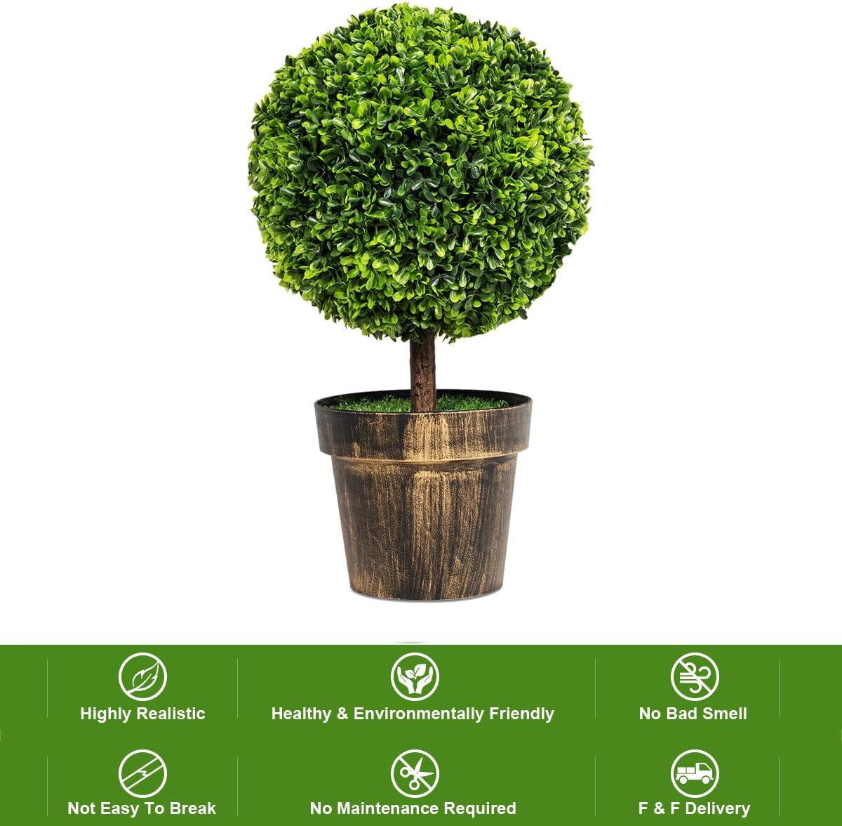 SAFEPLUS 22 Inch Artificial Boxwood Topiary Tree 2 Pack