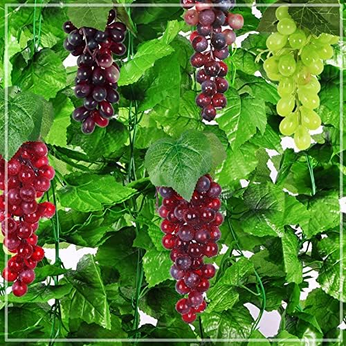 Woohome 4 Bunches Artificial Grapes with Vines