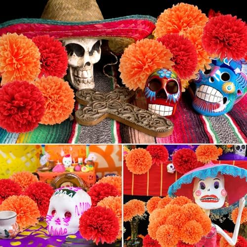 Hananona 12 Pcs Artificial Chrysanthemums Ball Flowers Orange