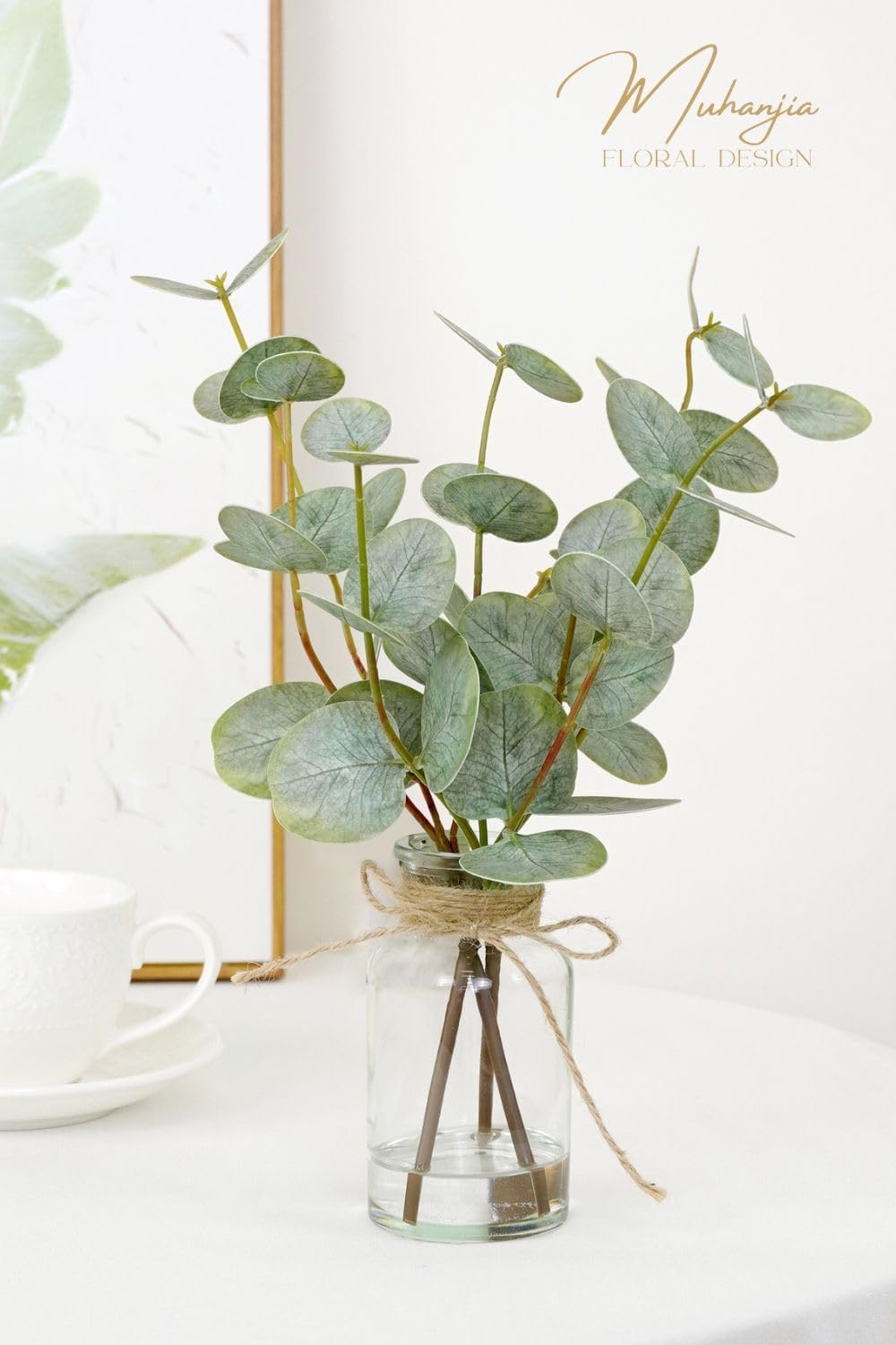 Artificial Eucalyptus Stems in Glass Vase with Faux Water 3Pcs