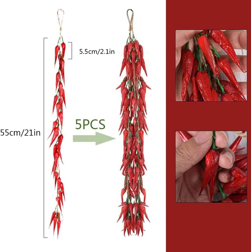 Realistic Artificial Chili Pepper String 5 Pack Decor