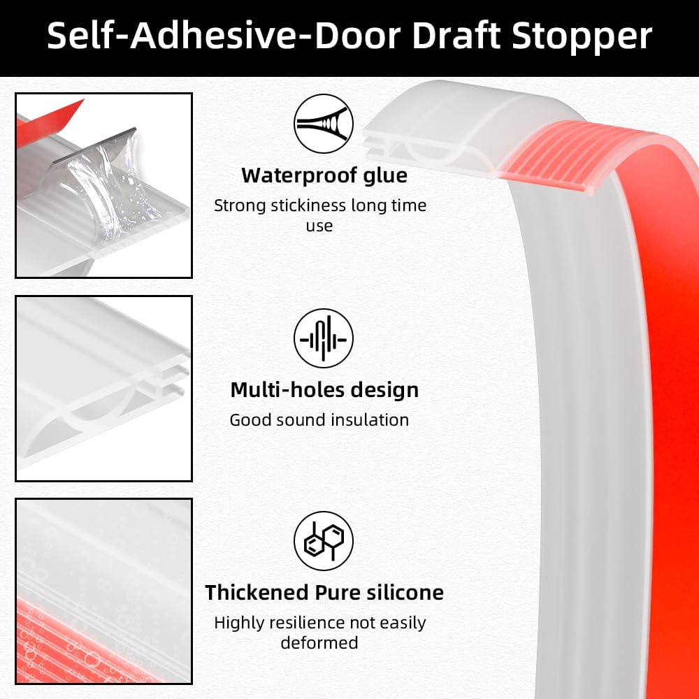 Ormein Door Draft Stopper 39 Inch Transparent Adjustable Seal