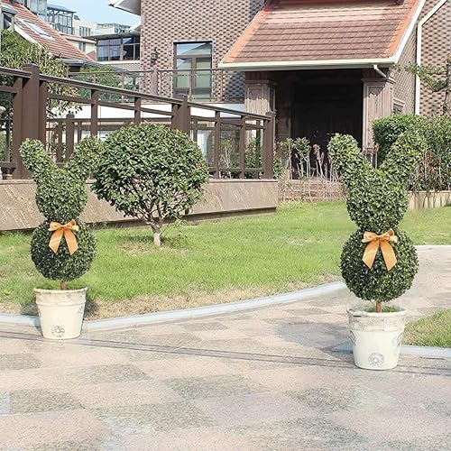 2 Pcs Artificial Bunny Topiary Trees with Planter Pots