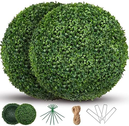 16 Inch Artificial Boxwood Topiary Set of 2 with UV Resistant Leaves