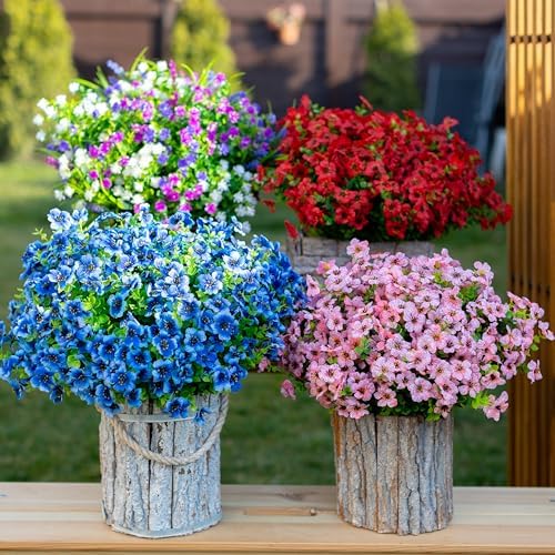 16 Bundle Artificial Flowers for Outdoor Decoration Blue