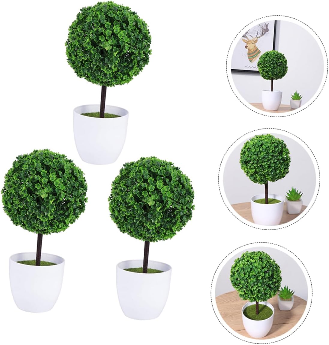 3Pcs Artificial Cherry Ball Bonsai for Home Office Decor