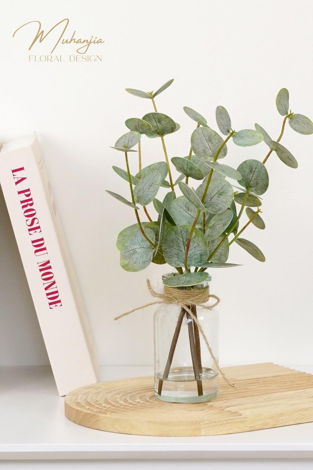 Artificial Eucalyptus Stems in Glass Vase with Faux Water 3Pcs