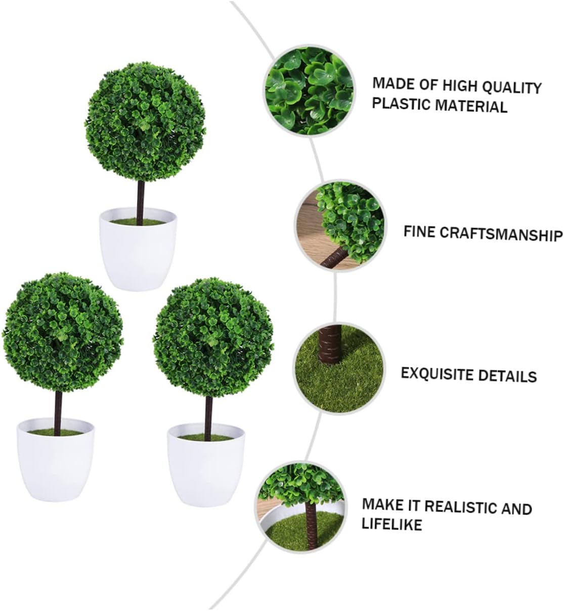 3Pcs Artificial Cherry Ball Bonsai for Home Office Decor