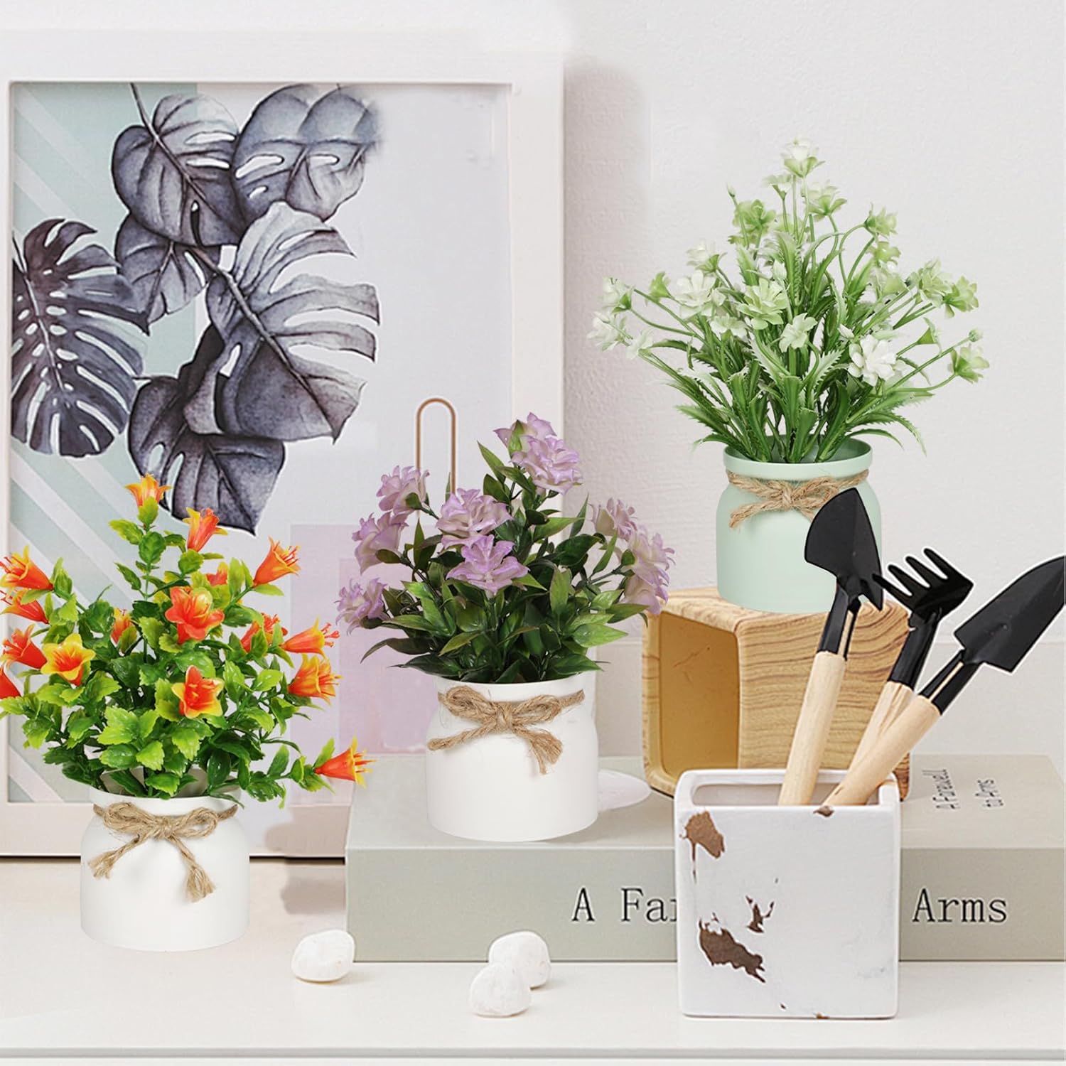 6pcs Artificial Pot Flowers Set for Home Office Decor