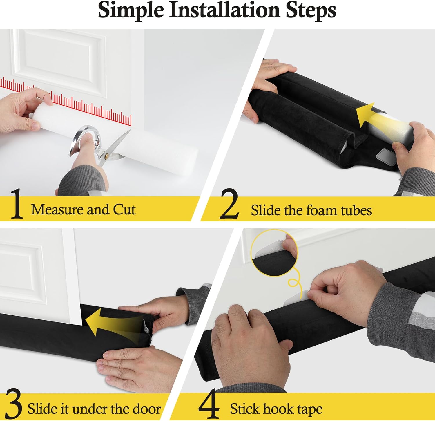 Fowong Under Door Draft Stopper Black Adjustable 30-36 Inch