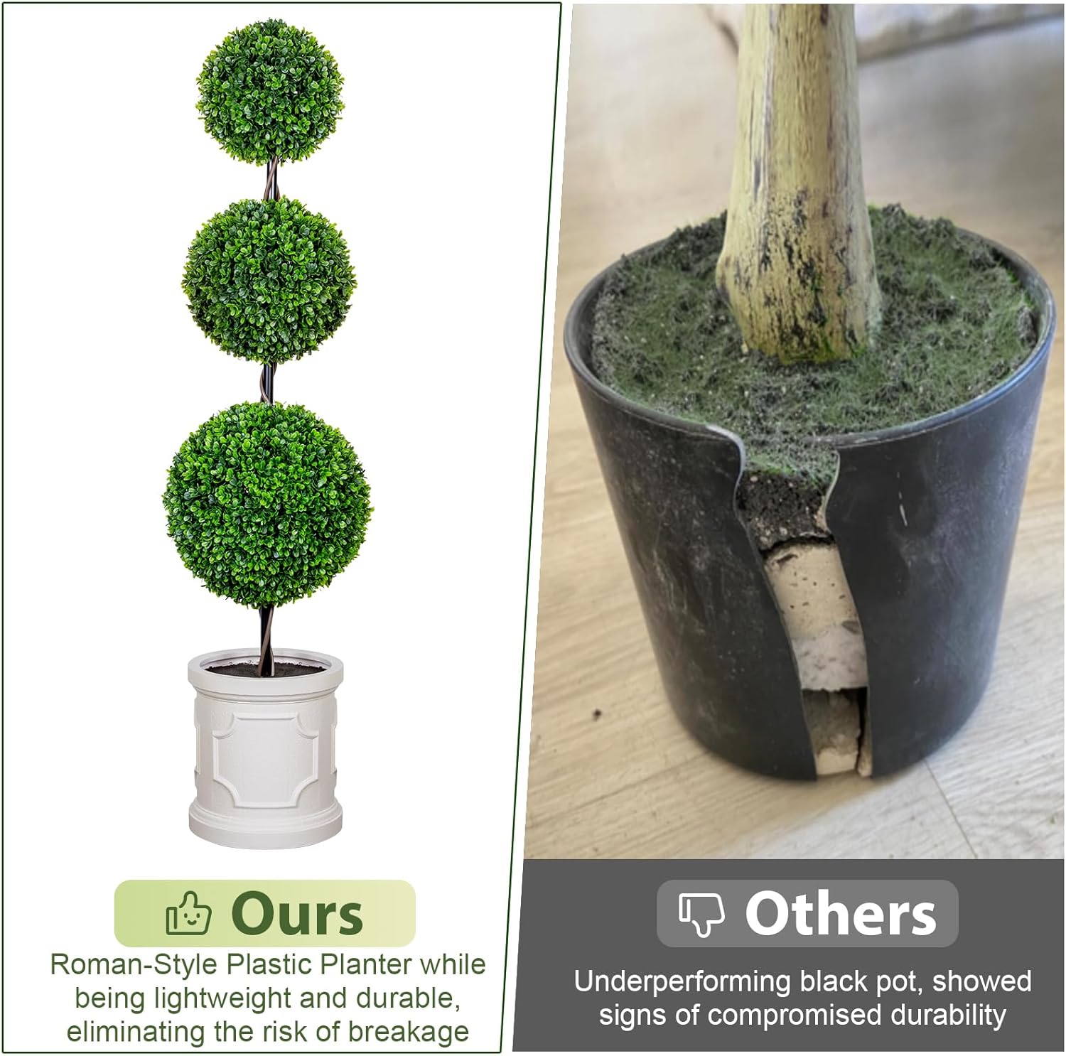 3FT Artificial Triple Ball Topiary Trees with White Planter Pot Set of 2