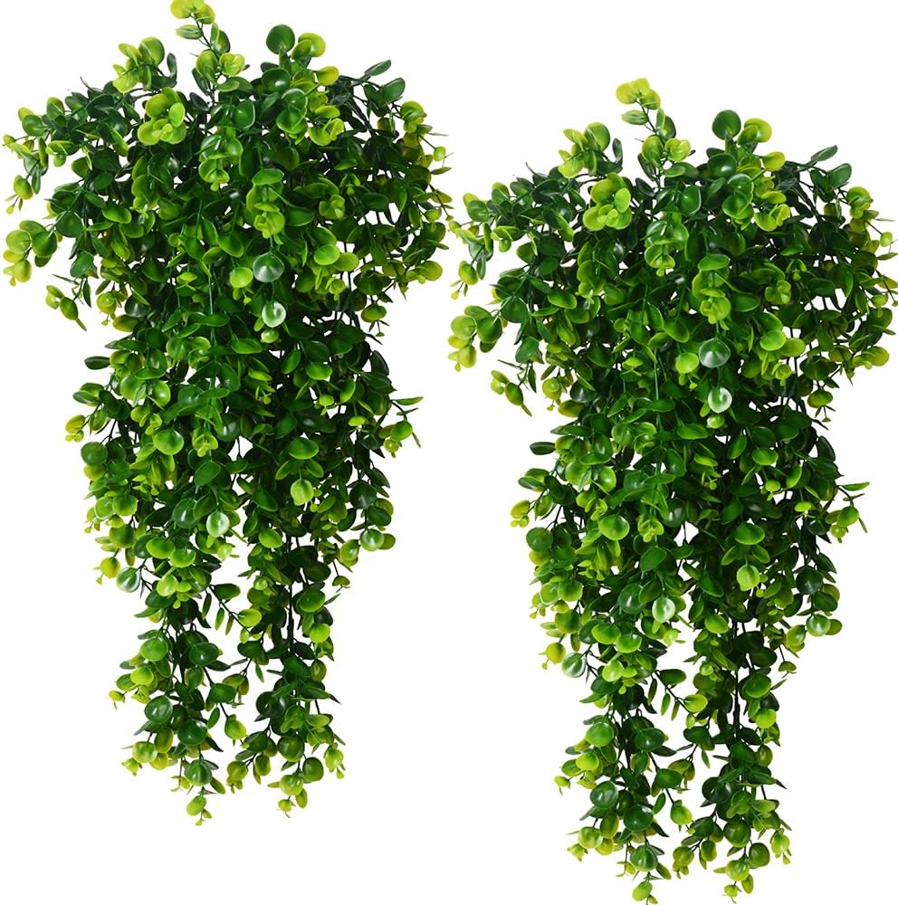 2pcs Artificial Hanging Plants UV Resistant Plastic Eucalyptus Greenery Vine