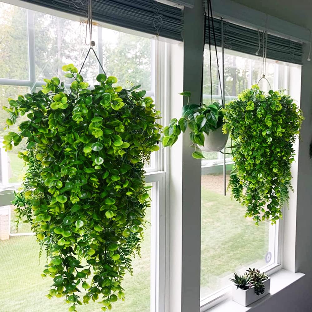 2pcs Artificial Hanging Plants UV Resistant Plastic Eucalyptus Greenery Vine