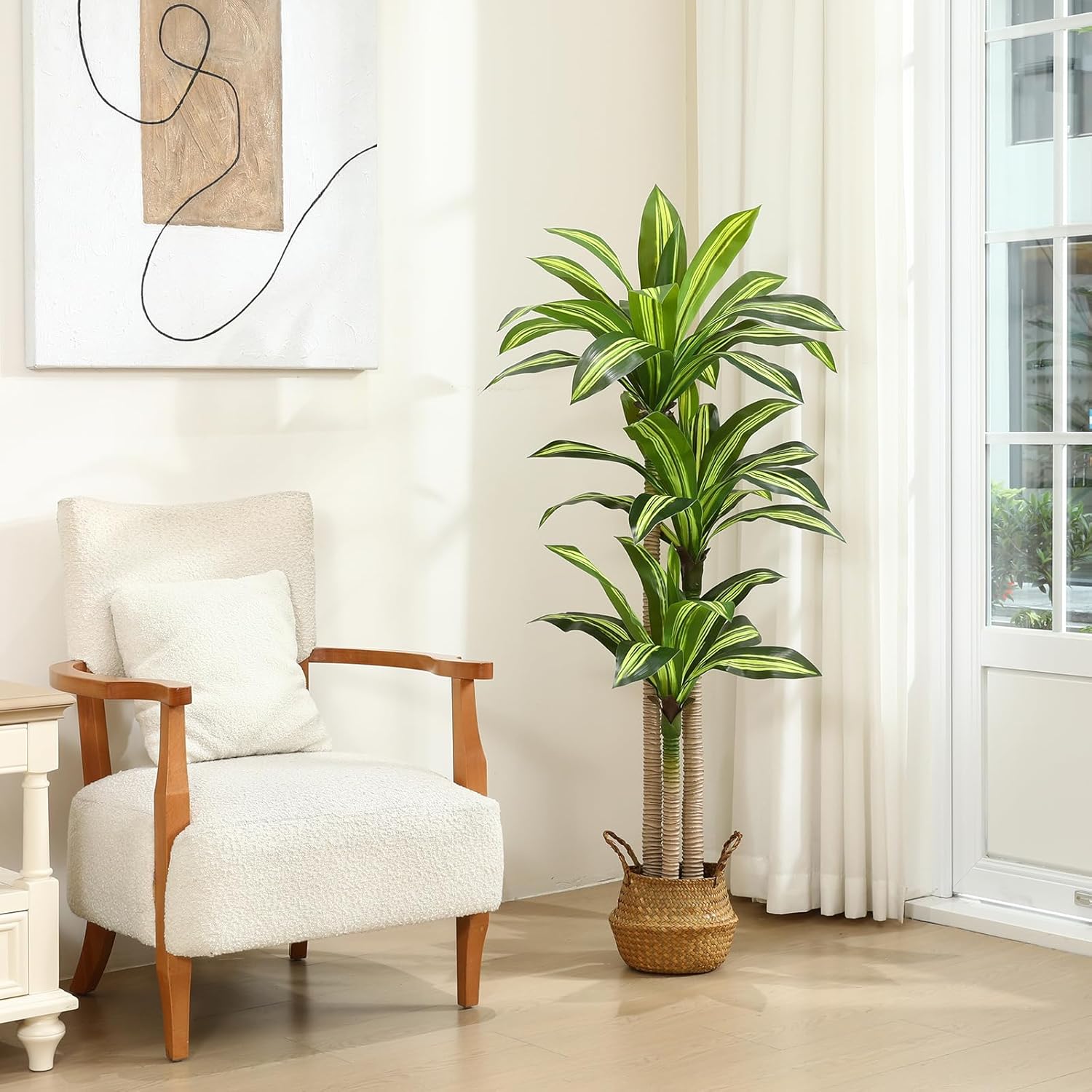 Ferrgoal 5 Ft Dracaena Tree Artificial Plants with Woven Seagrass Basket