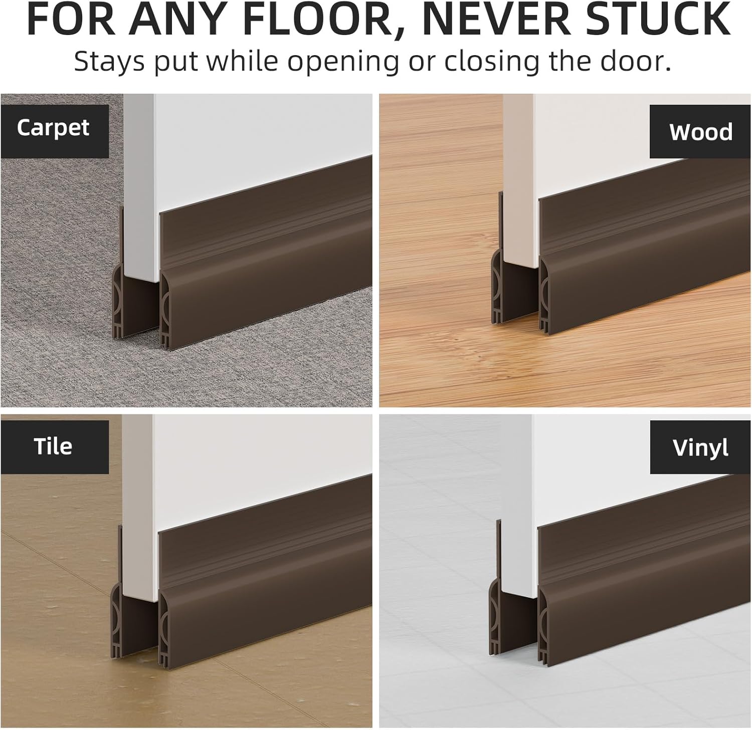 Door Draft Stopper with Adhesive Backing 39 Inches Brown