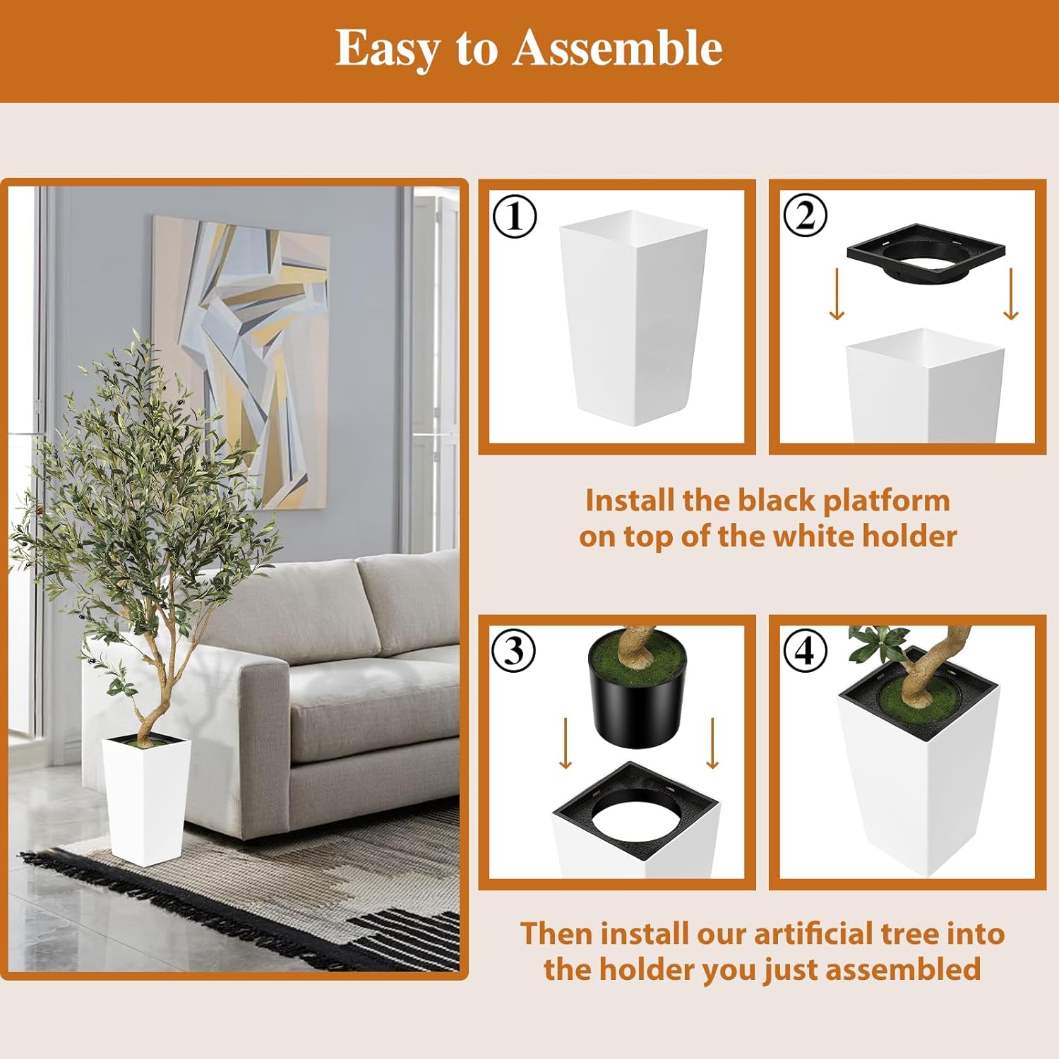 55FT Olive Tree Artificial Indoor with White Planter