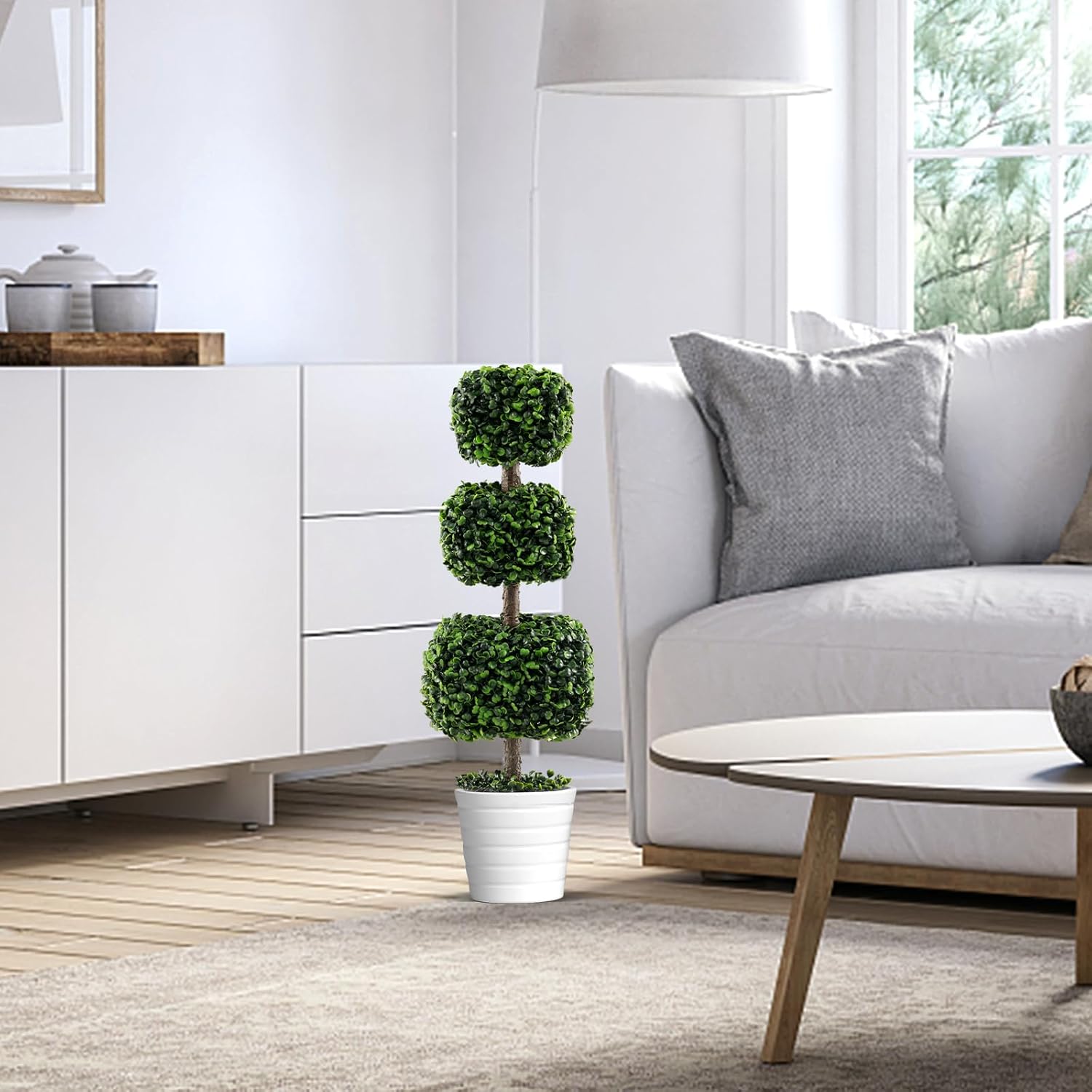 GOFLAME 35 Inch Artificial Boxwood Topiary Tree