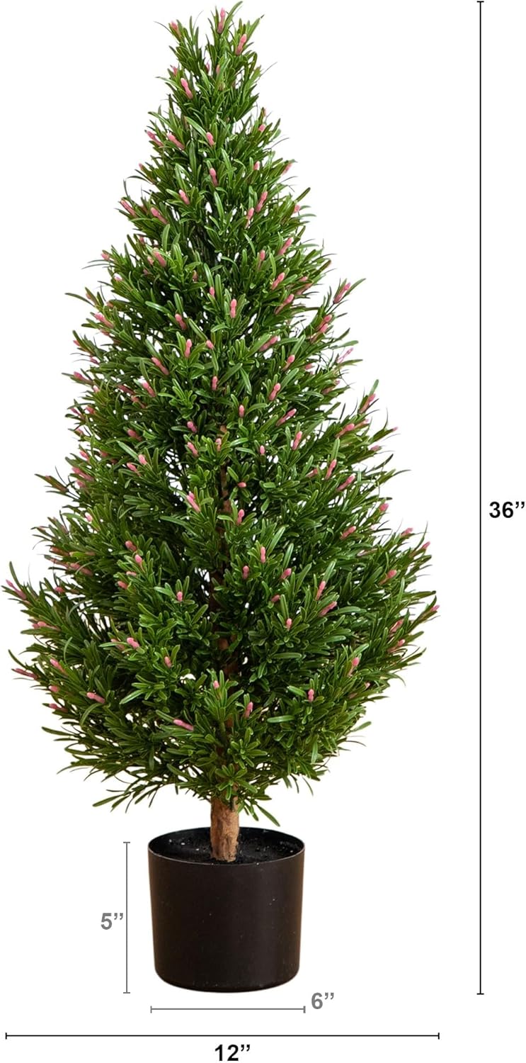 Nearly Natural 3ft UV Resistant Artificial Rosemary Cone Topiary Tree