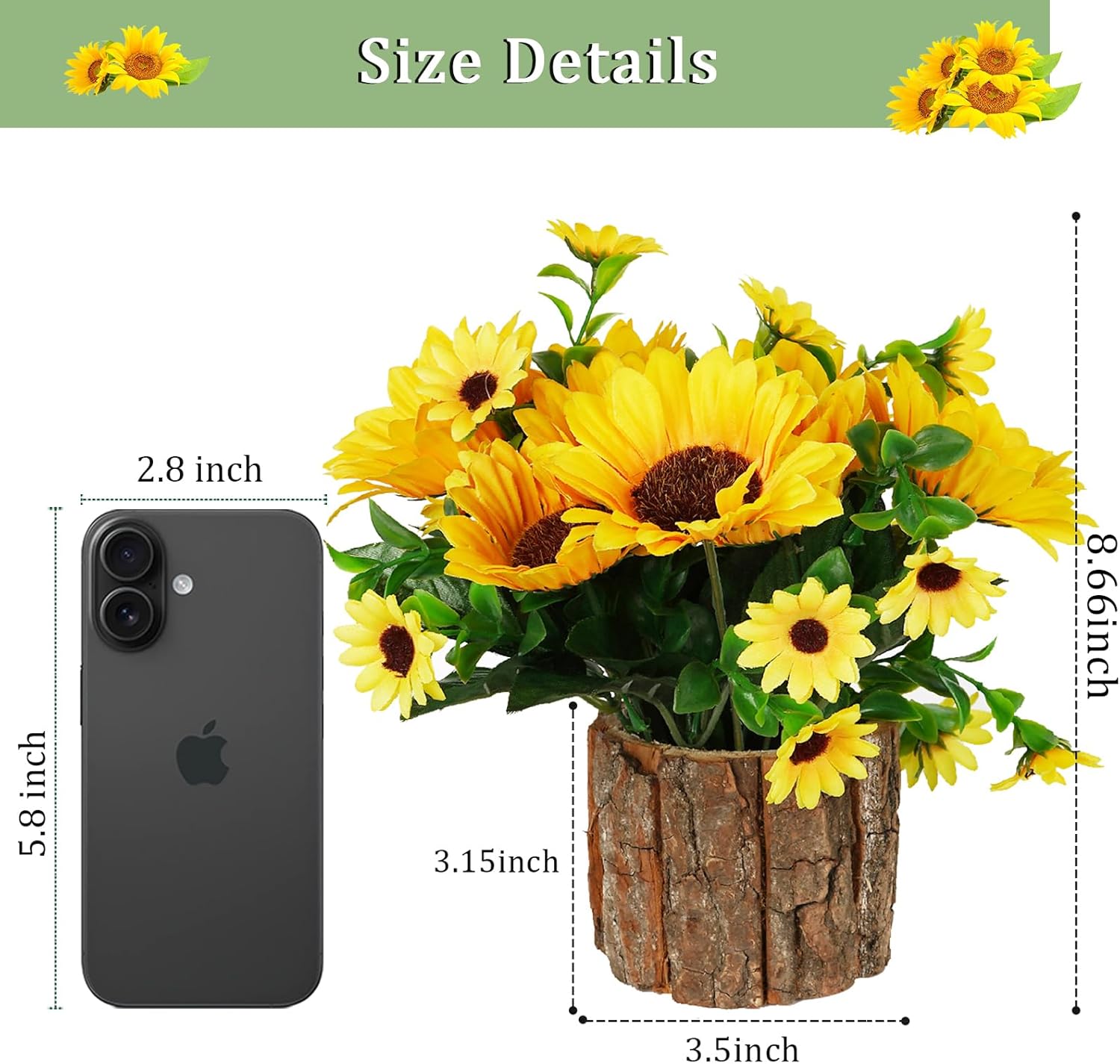 Lilithye Artificial Silk Sunflower Flower Vase Set of 2