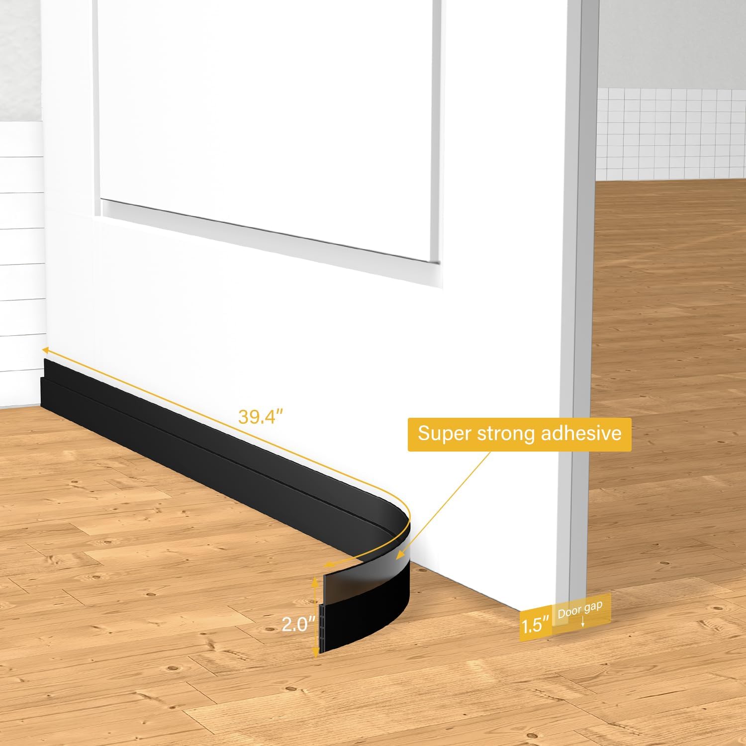 2 Packs Door Draft Stopper Black 393 Inch Weather Stripping Seal