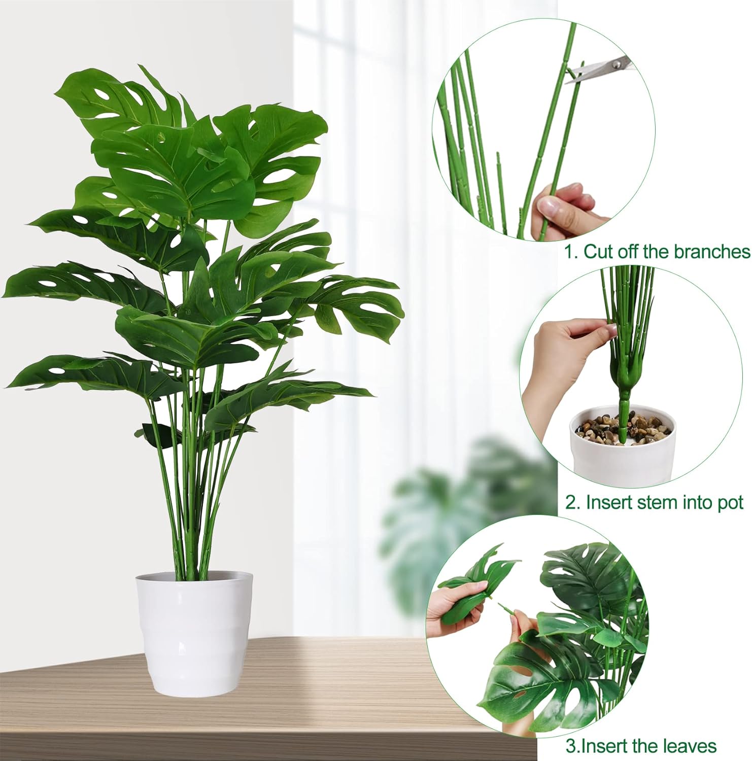 SAJANDAS 2-Piece Artificial Monstera Deliciosa Plants Set