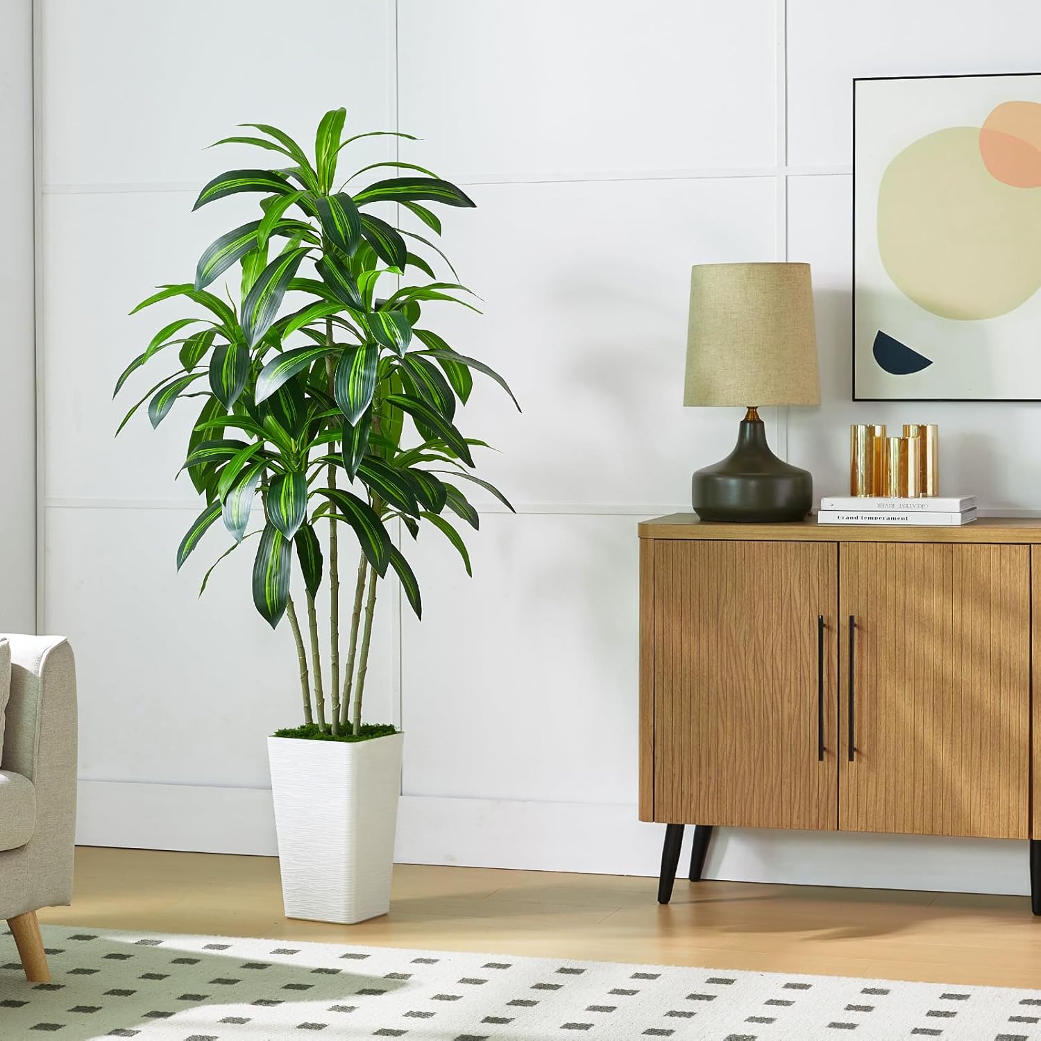 Artificial Dracaena Tree with White Tall Planter