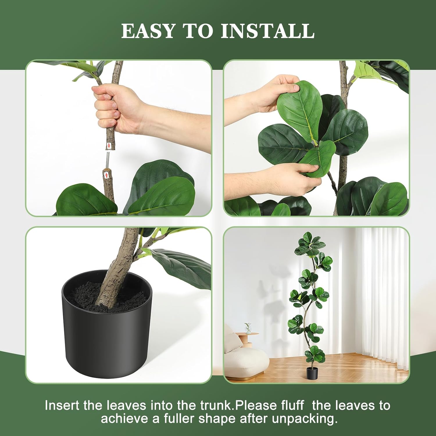 GarveeHome Artificial Fiddle Leaf Fig Tree - 7FT Fake Plant with Black Planter