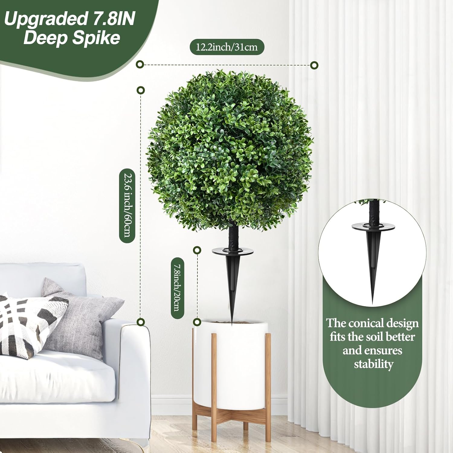 24 Artificial Boxwood Topiary Set of 2 with Ground Spike