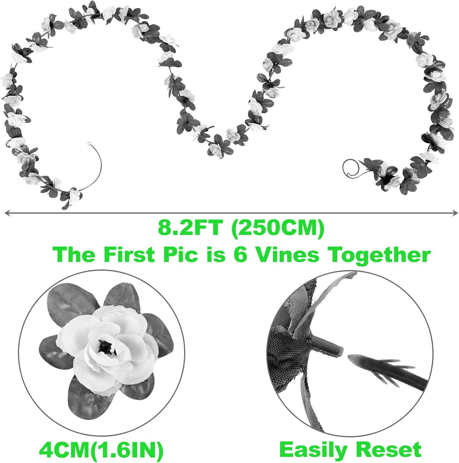 8 Pcs 66FT Artificial Rose Vine Garland for Home and Events