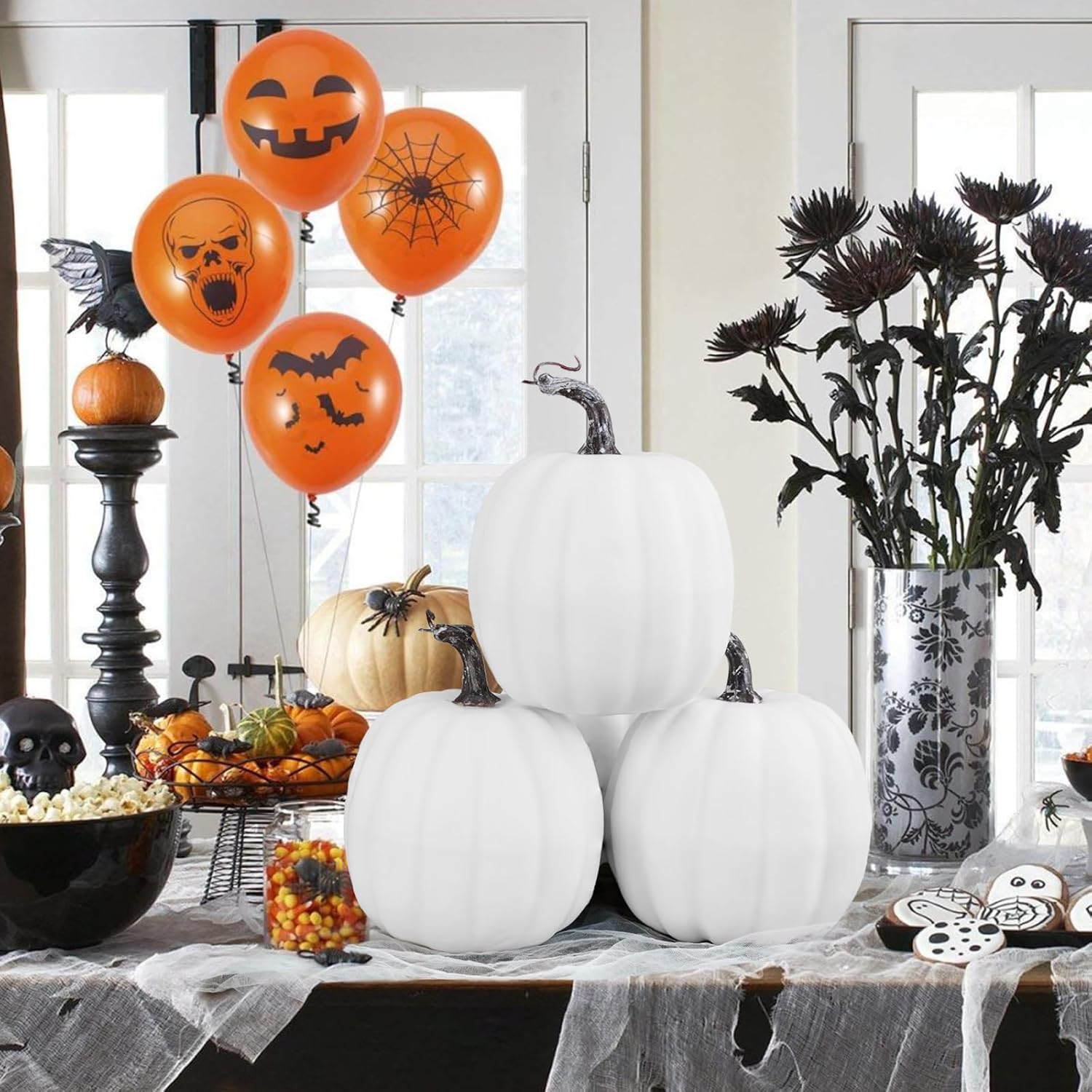 Artmag 6 Inch Artificial White Pumpkins 4PCS Fall Decor
