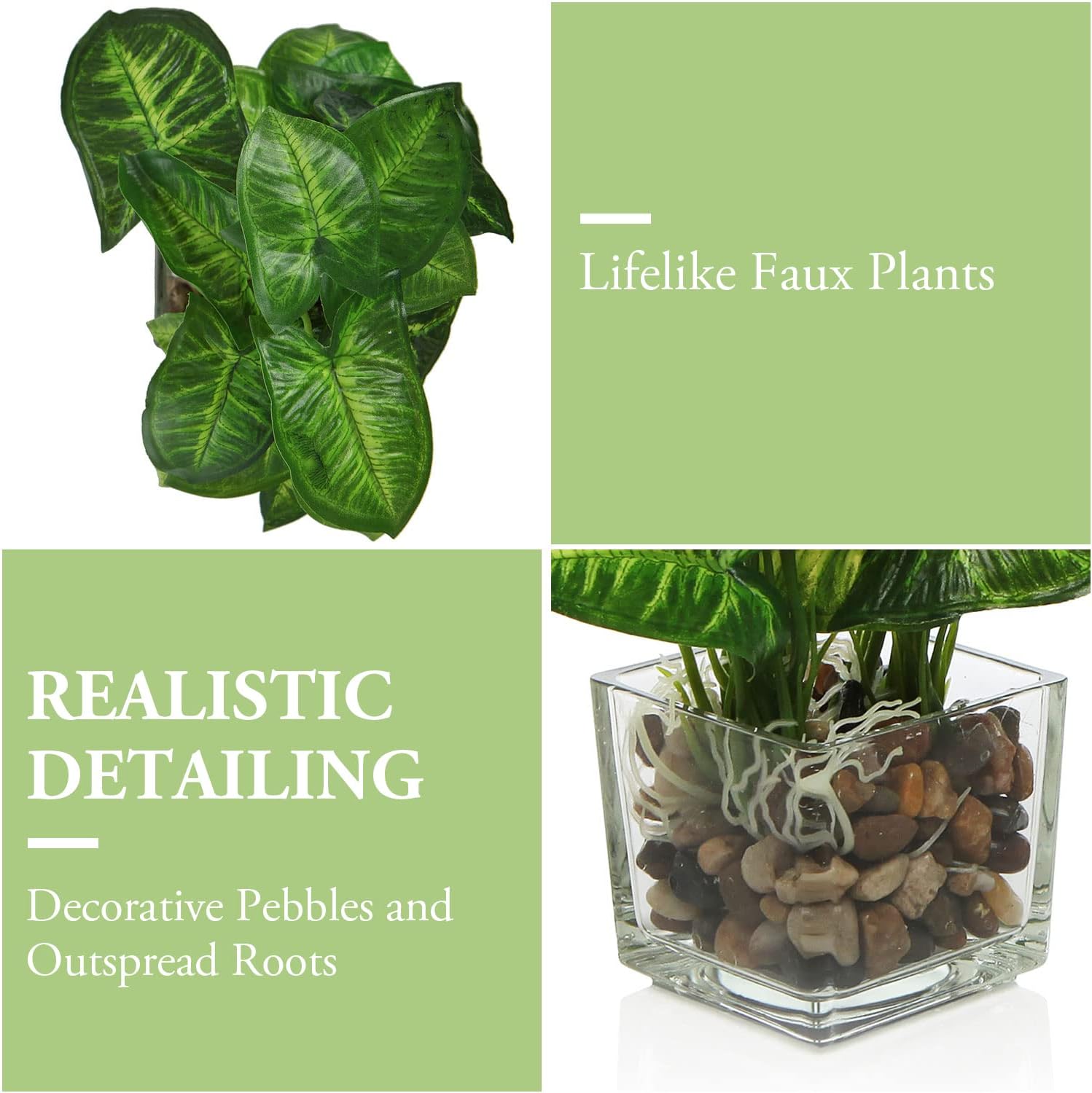 MyGift Set of 3 Fake Plants with Clear Glass Pots
