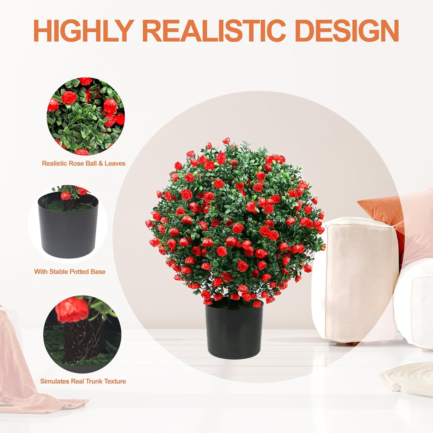 Homegroove 216 Tall Artificial Rose Topiary Set of 2