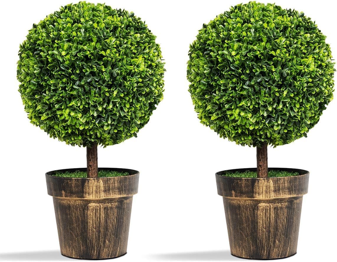 SAFEPLUS 22 Inch Artificial Boxwood Topiary Tree 2 Pack
