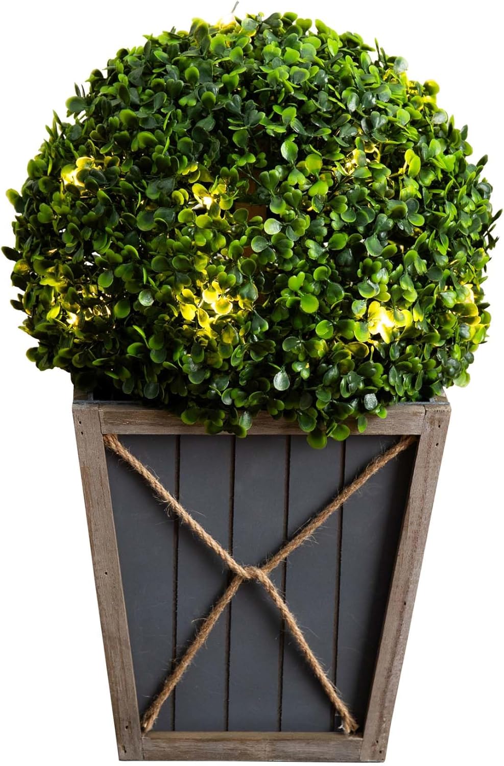 Nearly Natural 18in UV Resistant Artificial Boxwood Topiary with LED Light