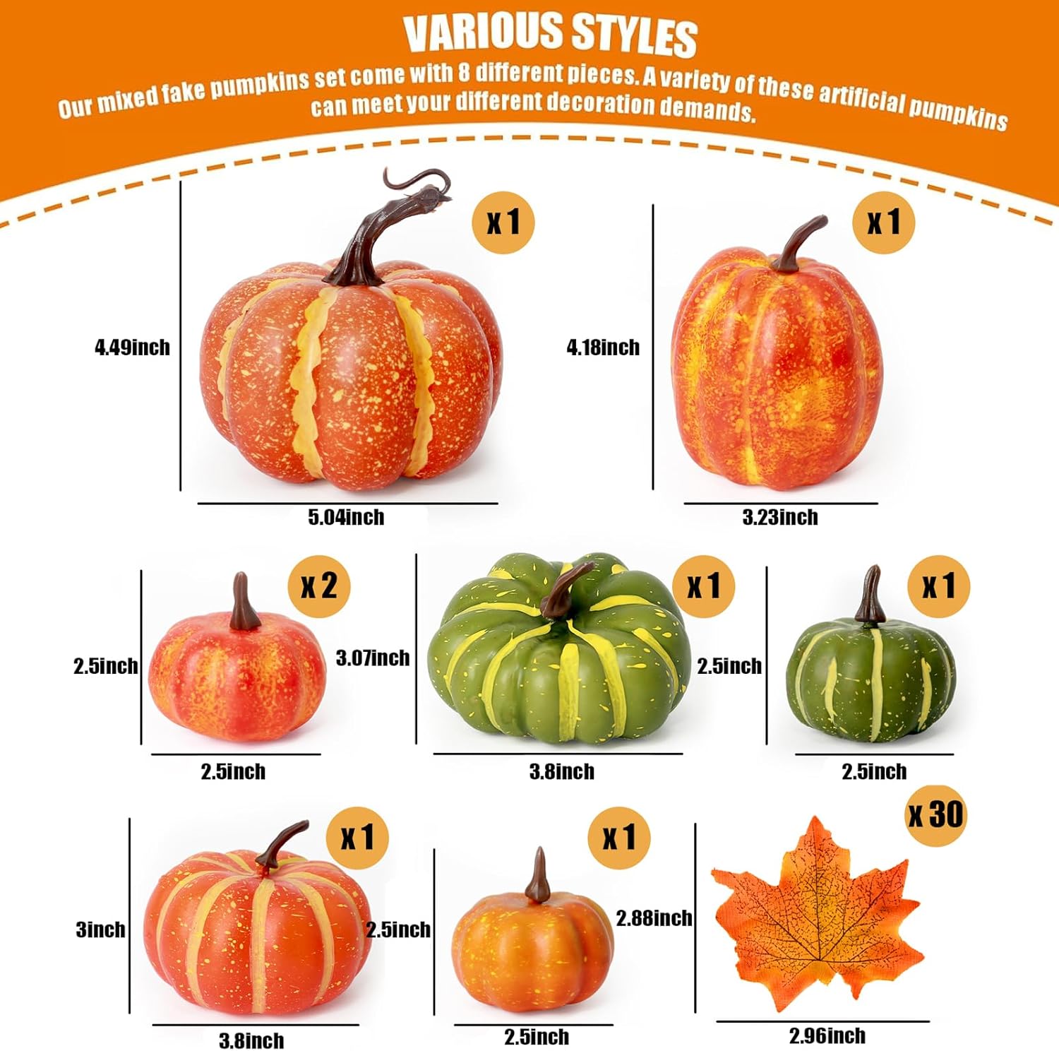 FUTUREPLUSX 38 Piece Artificial Pumpkin Set for Fall Decor