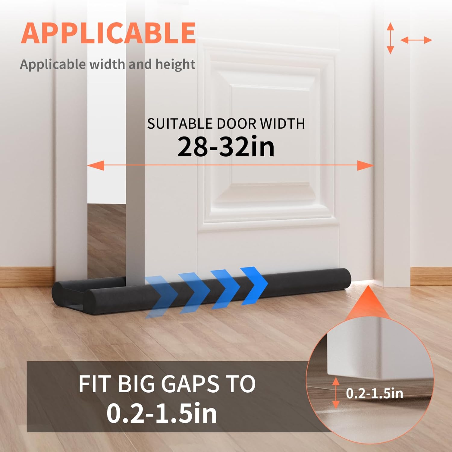 BKSAI Upgraded Door Draft Stopper 28-32in Black