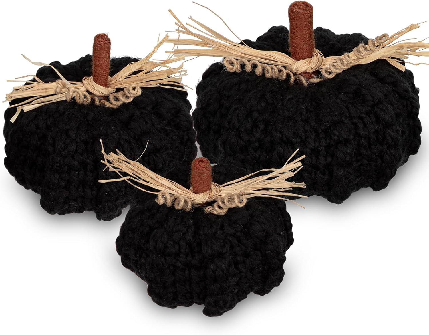 Briful Extra Large Black Yarn Pumpkins 3pcs Fall Decor