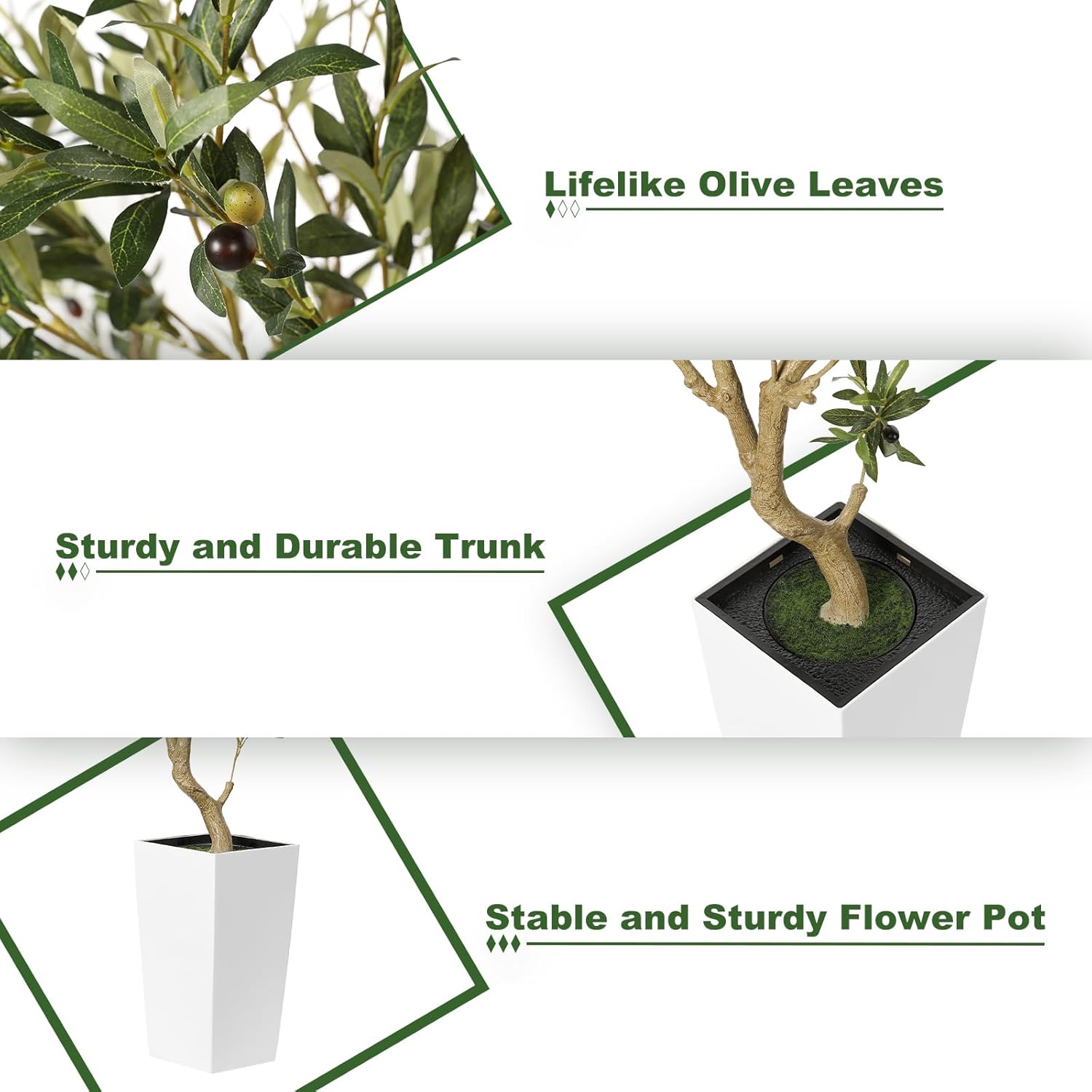 Faux Olive Tree 5ft with White Planter and Natural Wood Trunk