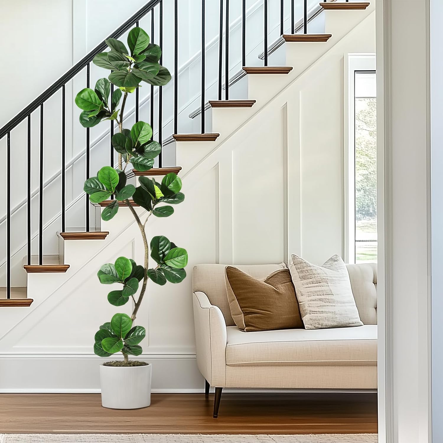 GarveeHome Artificial Fiddle Leaf Fig Tree - 7FT Fake Plant with Black Planter