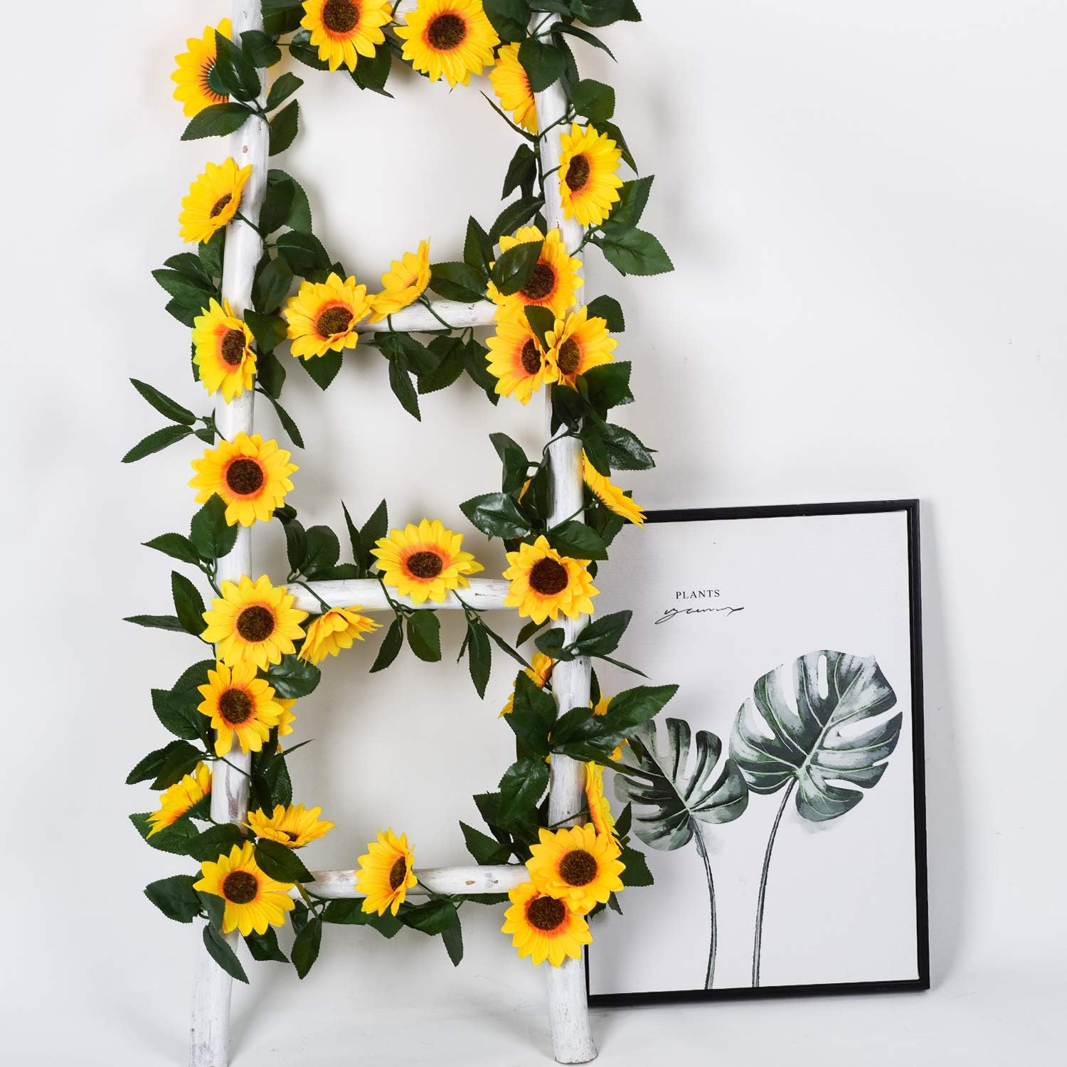 DearHouse 3 Pack Artificial Sunflower Garland with Green Leaves